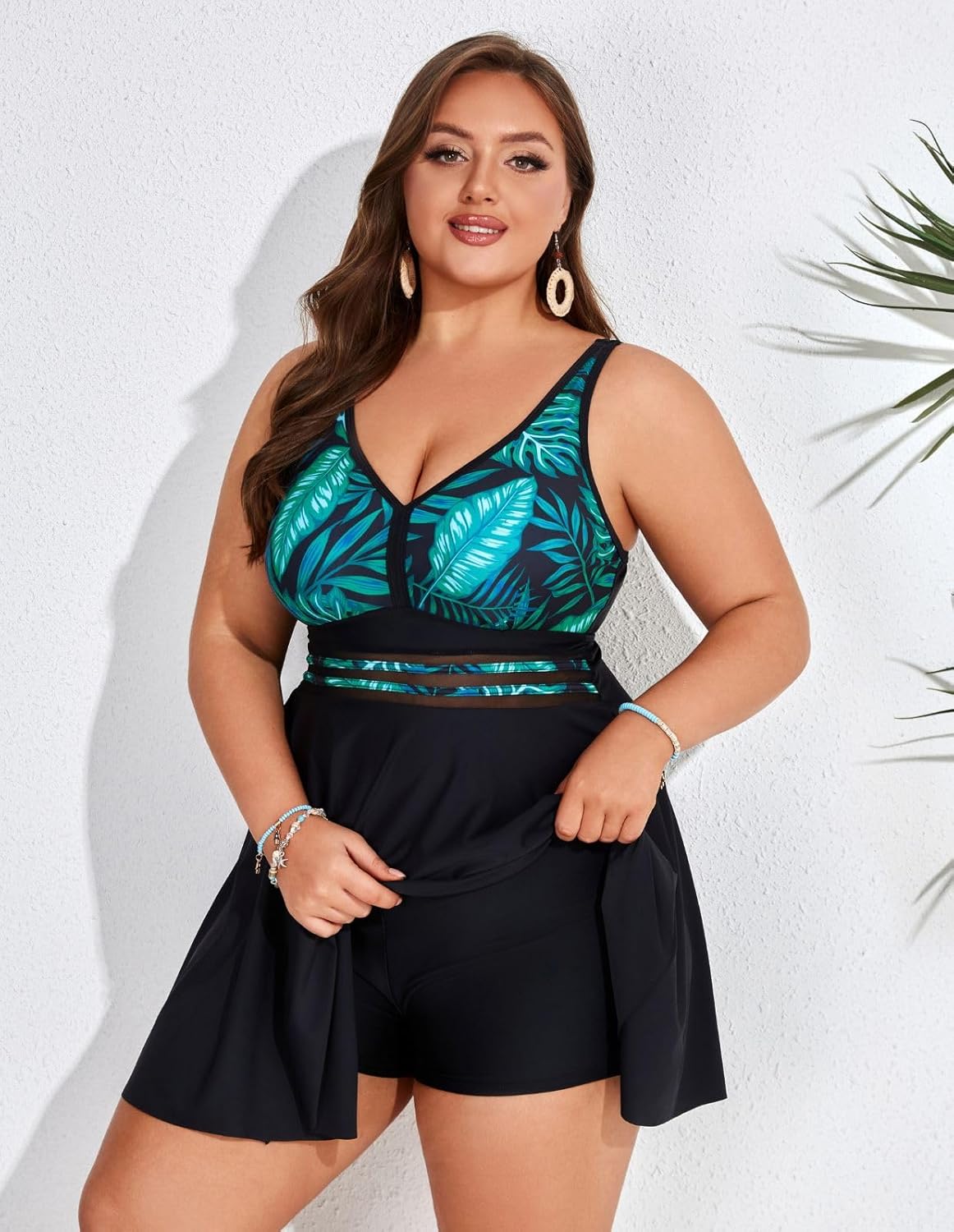Hanna Nikole Womens Plus Size Swim Dress Swimsuits Two Piece Mesh Front Tankini Bathing Suits Flowy Swimwear with Boyshorts - Image 4