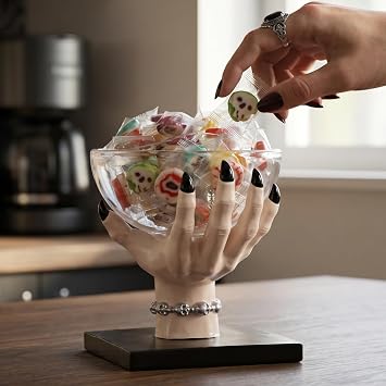 GUTE Witch Hand Candy Bowl Stand 5 Resin Snack Dish for Treating, Candy Holder Basket Nuts, Jewelry, Snacks, Gothic Party Decoration, Office Centerpiece Countertop Display