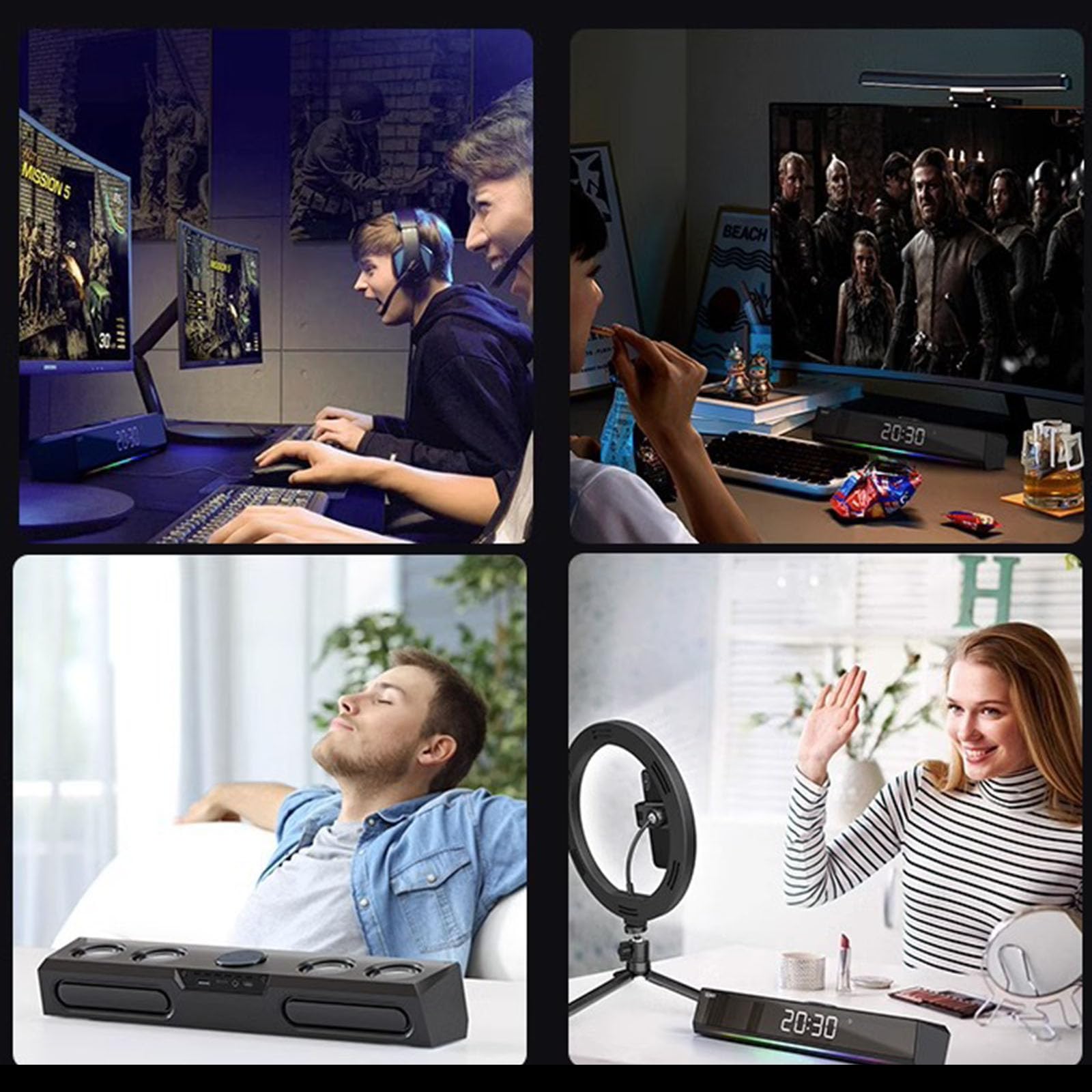 Altoparlanti per computer, Soundbar per PC, con luci touch, stereo da 15", USB AUX, doppio canale, illuminazione 7 RGB, angolo di 8°, per monitor desktop, laptop, tablet