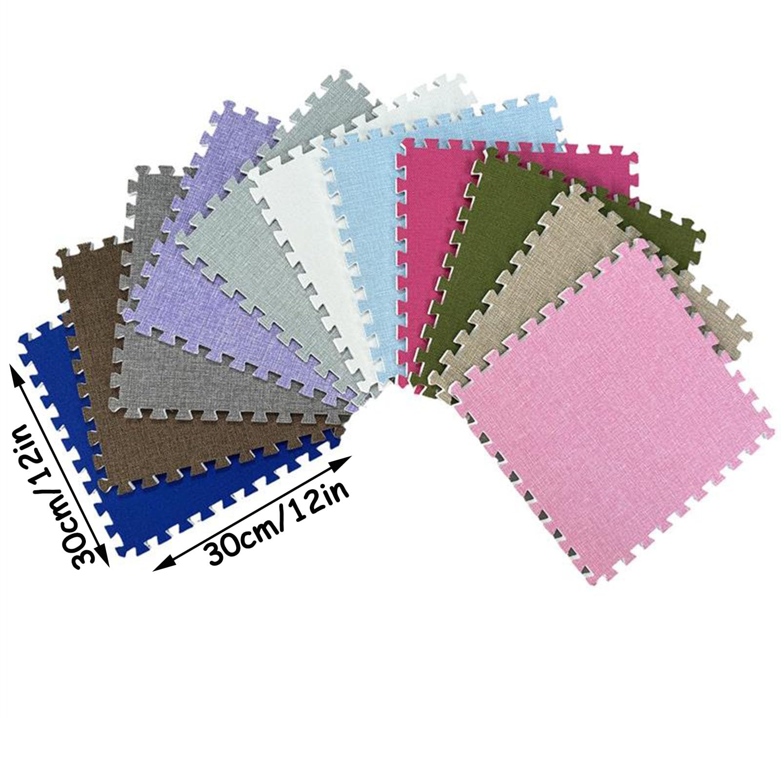 16 sztuk 12x12-calowych, różowo-białych, bawełniano-lnianych, blokowanych kwadratów dywanowych, miękkie płytki piankowe, mata puzzle do salonu, trwałe maty antypoślizgowe