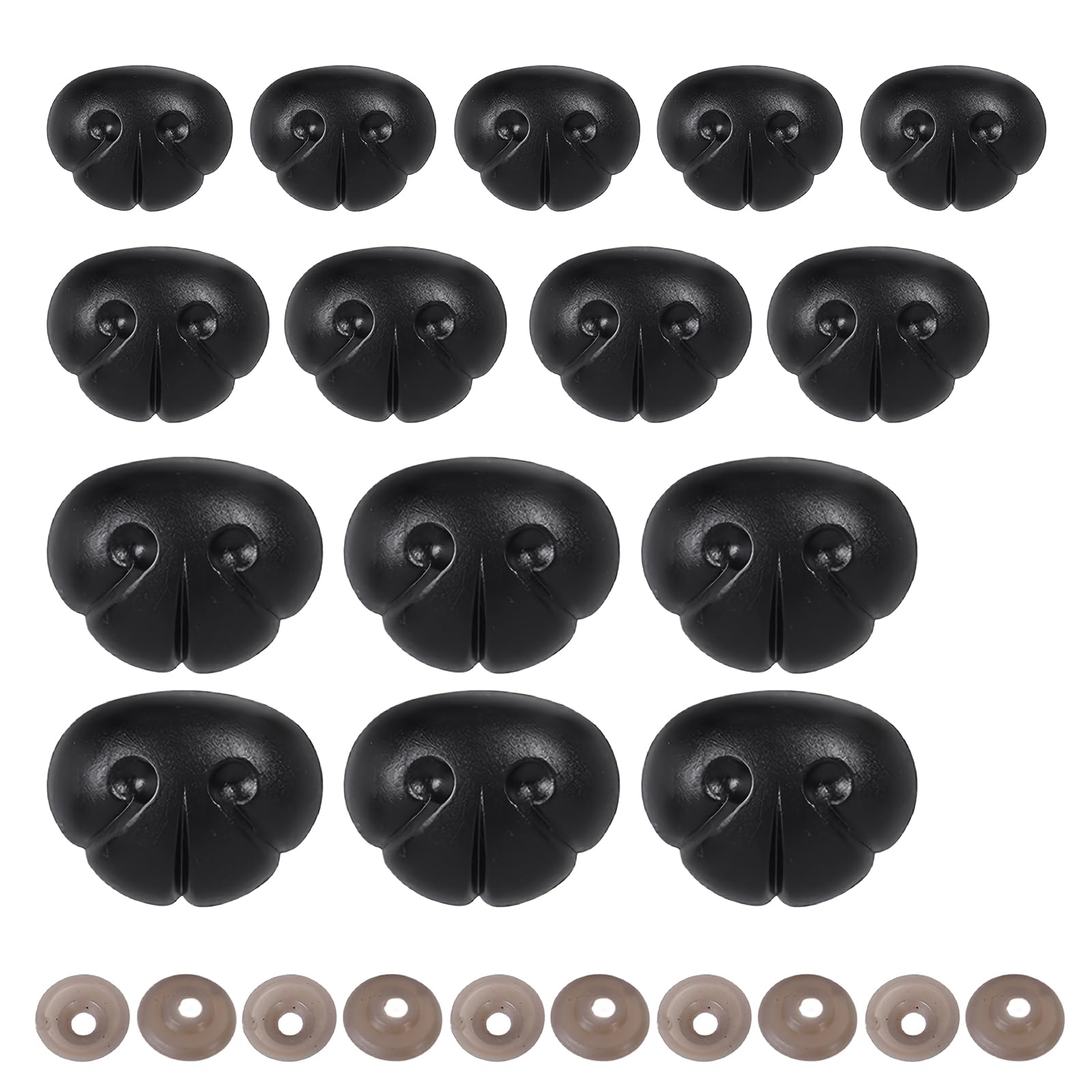Shensuii 70Pcs Plastic Safety Noses, Black Animal Craft Noses for Crochet Animals, 3 Sizes (15/18/19mm) with Washers, Plastic Animal Safety Noses Deal for Teddy Bears Dogs & DIY Stuffed Animals