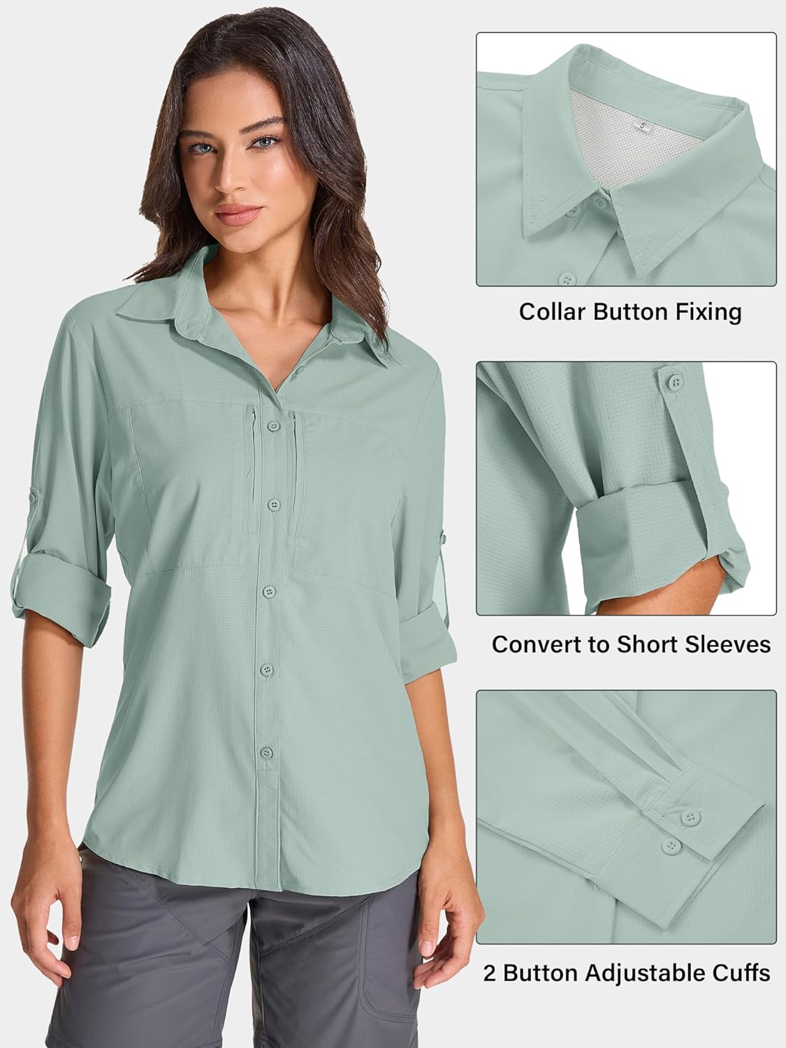Womens UPF 50 Long Sleeve Sun Shirt Safari Hiking Quick Dry UV Protection Button Up Travel Shirt for Fishing Gardening Africa - Image 4