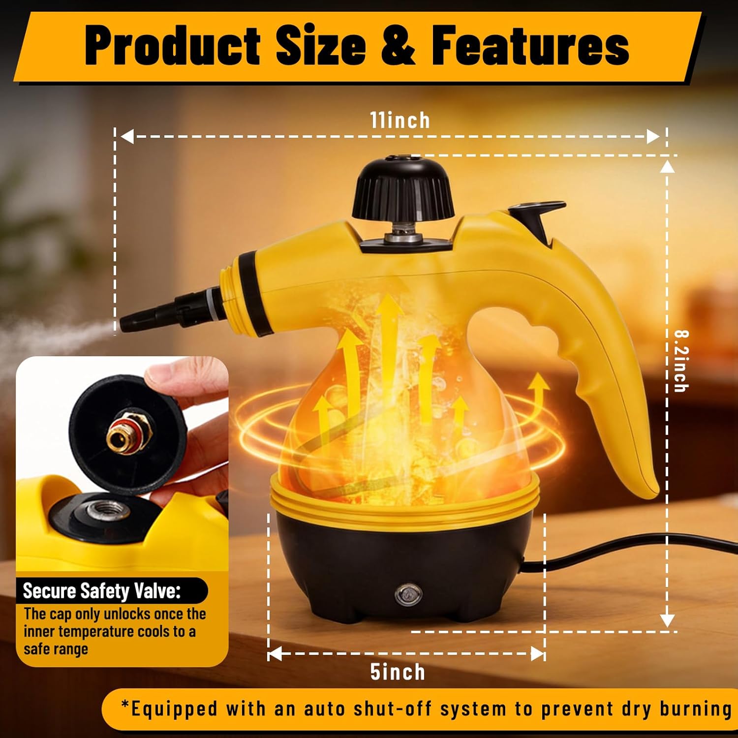 Handheld Steam Cleaner – 285°F High-Temp Steam 475ml Tank 9 Accessories Safe & Chemical-Free Cleaning for Home Car Upholstery Grout