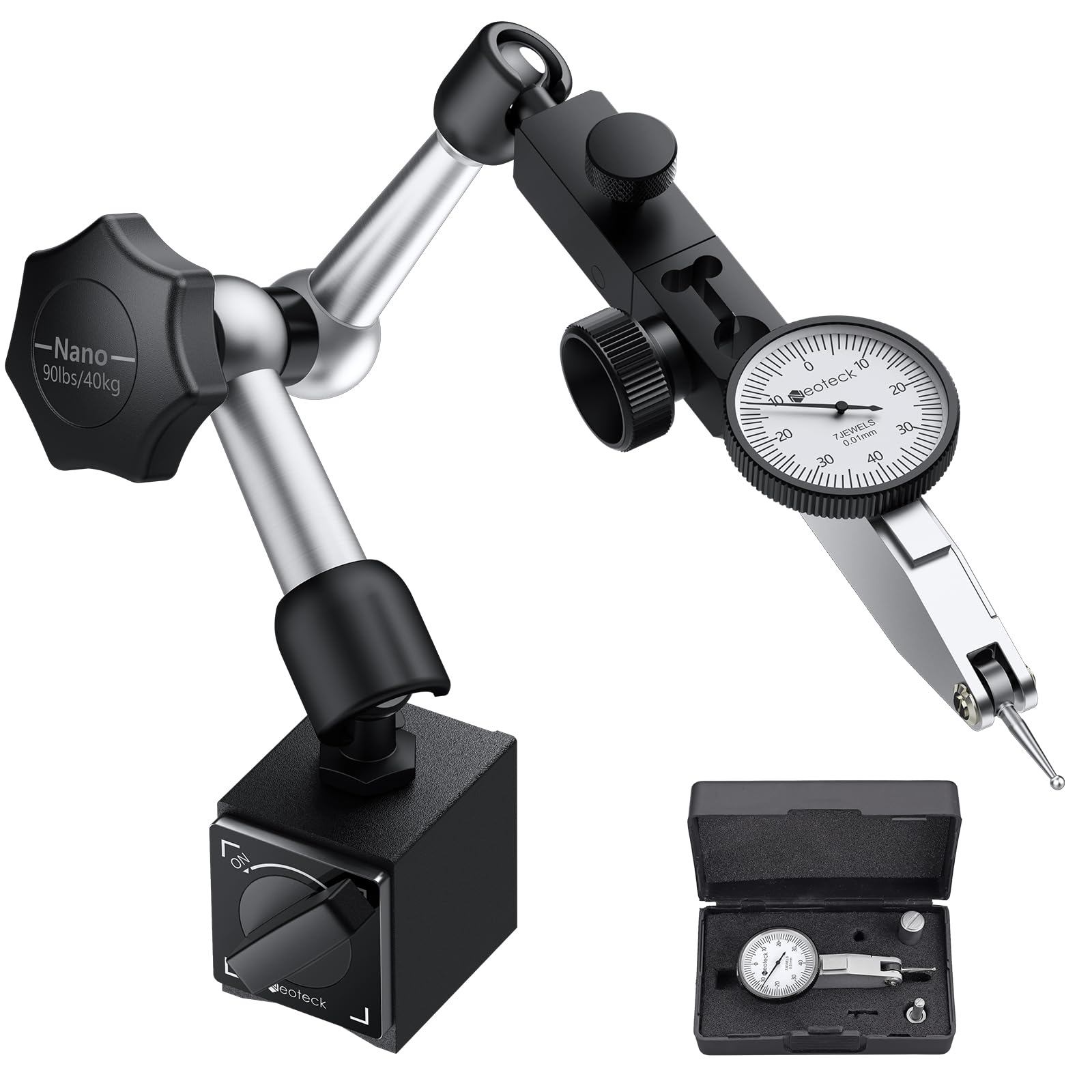 Neoteck Indicatore Digitale a Quadrante 0~0,8 mm con Supporto Magnetico Comparatore a Leva con Sonda Rotazione di 270° Indicatore di Prova a Quadrante per Laboratori di Meccanica Industriale