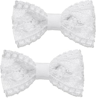 2 PCS Lace White Hair Bows for Girls, Cute Lace Hair Bow, Small Bow Clips for Kids, Wedding Flower Girls, Birthday Party, Dress Accessories