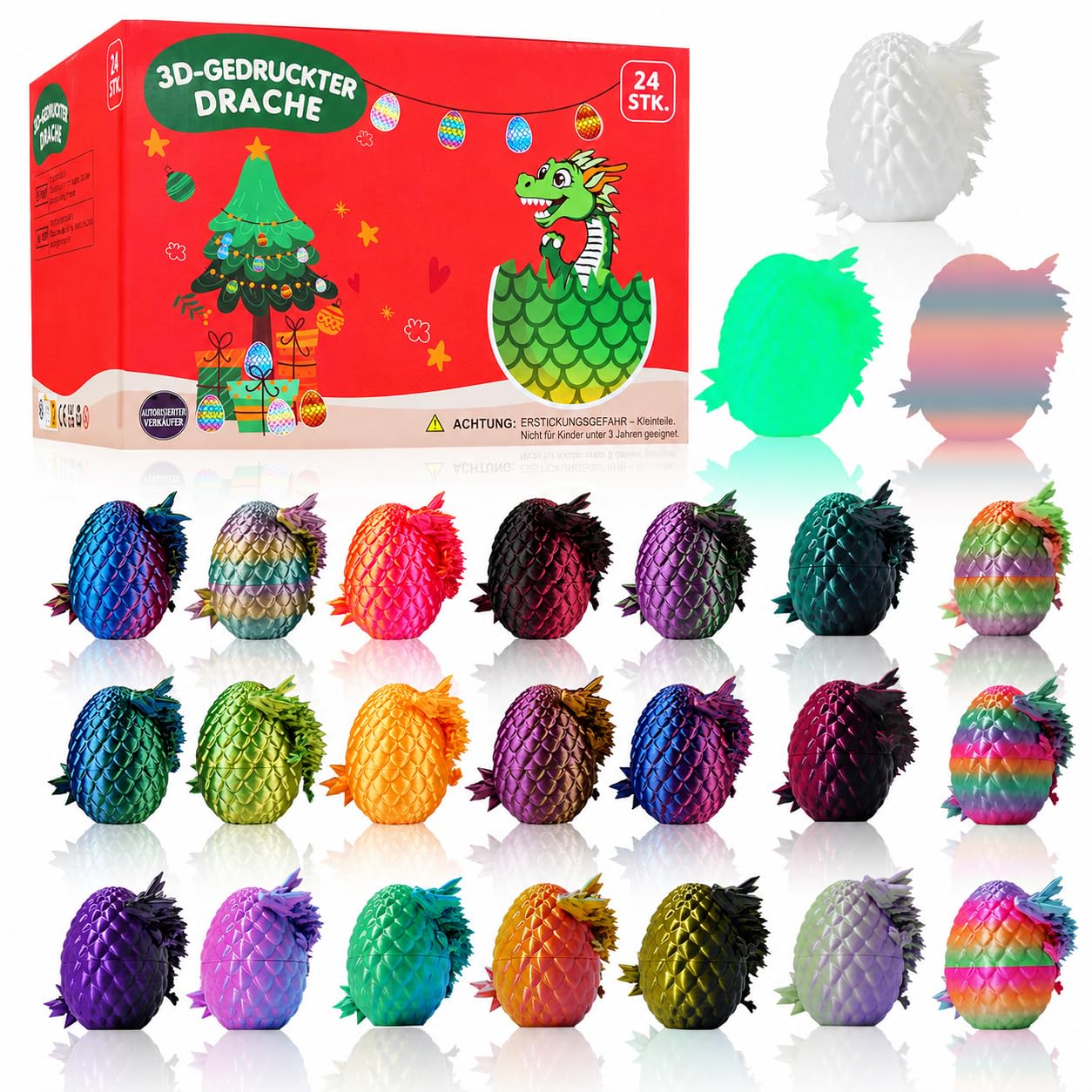 JOMBY Lot de 24 œufs de dragon imprimés en 3D, mini œufs de dragon en cristal mobile, œufs de Pâques, cadeaux de Pâques pour enfants - Convient comme jouet à partir de 5/6/7/8/9 ans pour garçons et