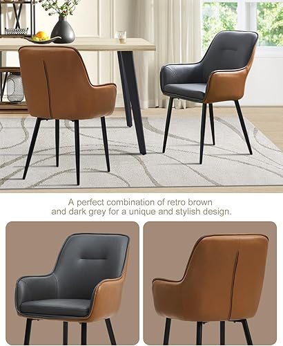 Miniatura 4 de TUKAILAi Modern Design Dining Chairs Set of 2, Faux Leather Accent Chairs with Cushioned Seat and Arms, Upholstered Leisure Armchairs for Kitchen