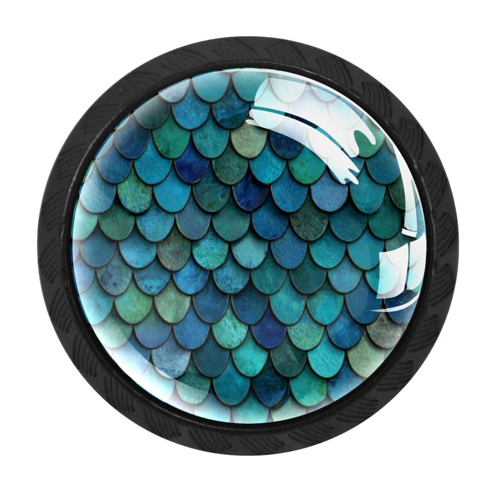CHENZZZZ 4 pcs Mermaid Scales Turquoise (2) Cabinet Knobs Crystal Drawer Pulls for Kitchen, Bathroom Cabinet, Dresser and Cupboard