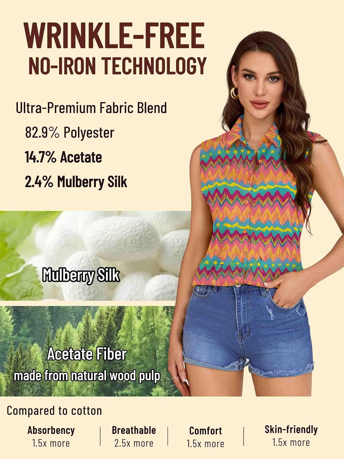 COUXILY Wrinkle-Free & Non-Iron Women's Sleeveless Button Down Shirts Blouses with Mulberry Silk Tank Casual Work Tops - Image 3