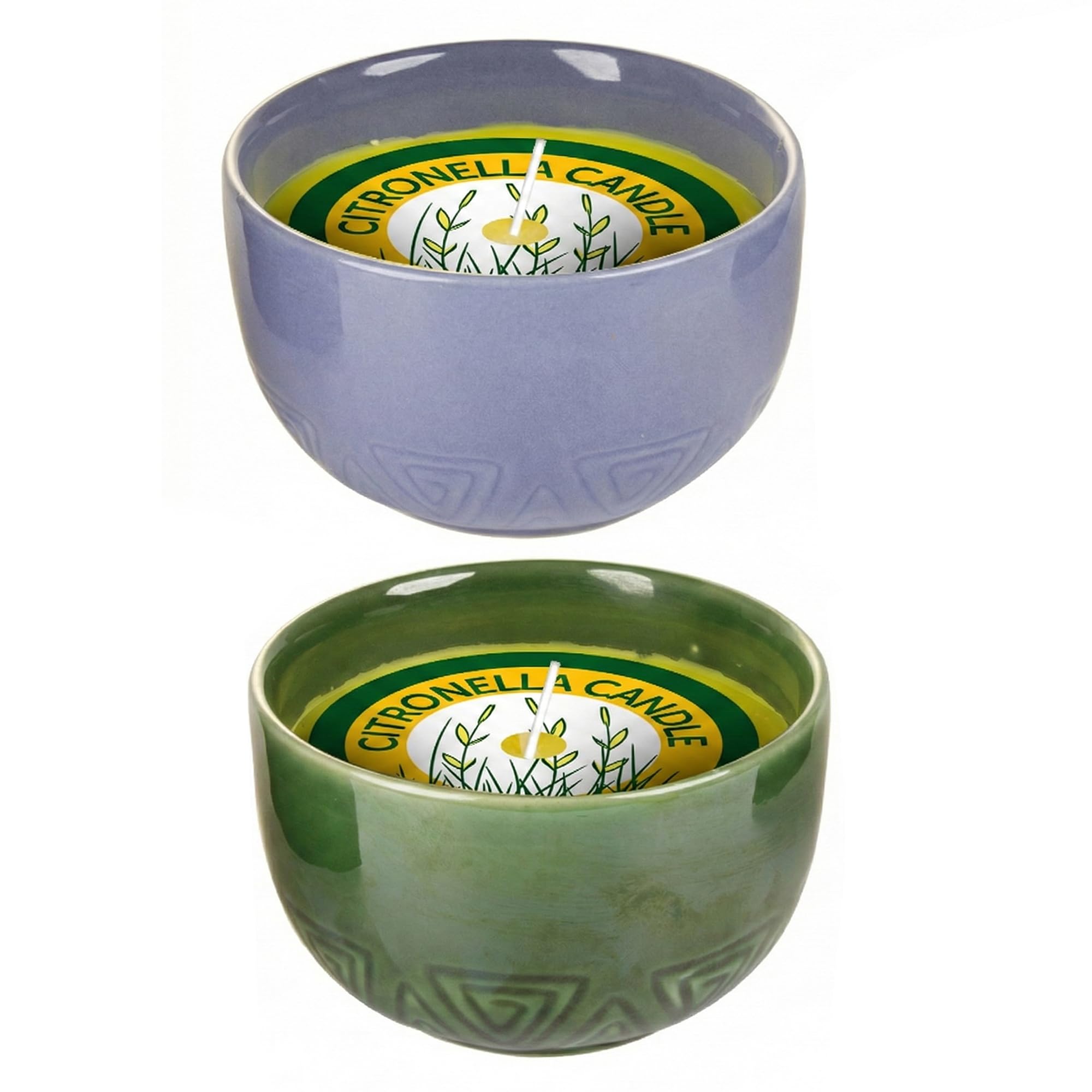 2 x Citronella Candles in Ceramic Bowls - Outdoor Insect Repellent Candles for Garden, Patio & Camping, Long Lasting 30 Hour Burn, Decorative Summer Tabletop Candles