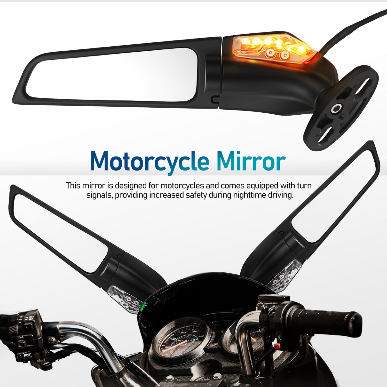 Hemobllo Specchietto Laterale per Motocicletta Luci Integrate, Set di Specchietti Retrovisori Pinna Alare, Adatti per Uso Urbano e Stradale, Montaggio Semplice su Manubrio