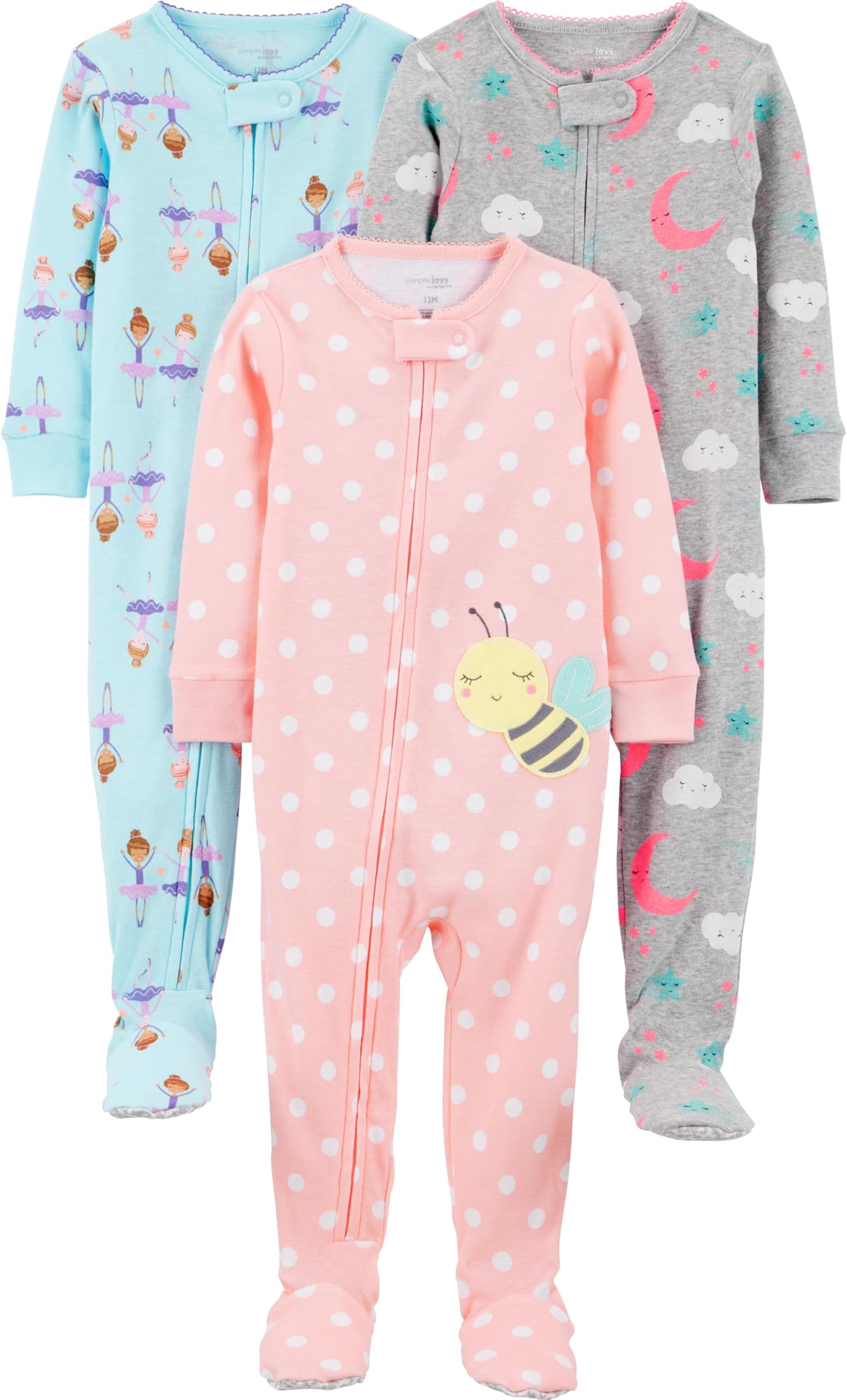 Girls' 3-Pack Snug Fit Footed Cotton Pajamas
