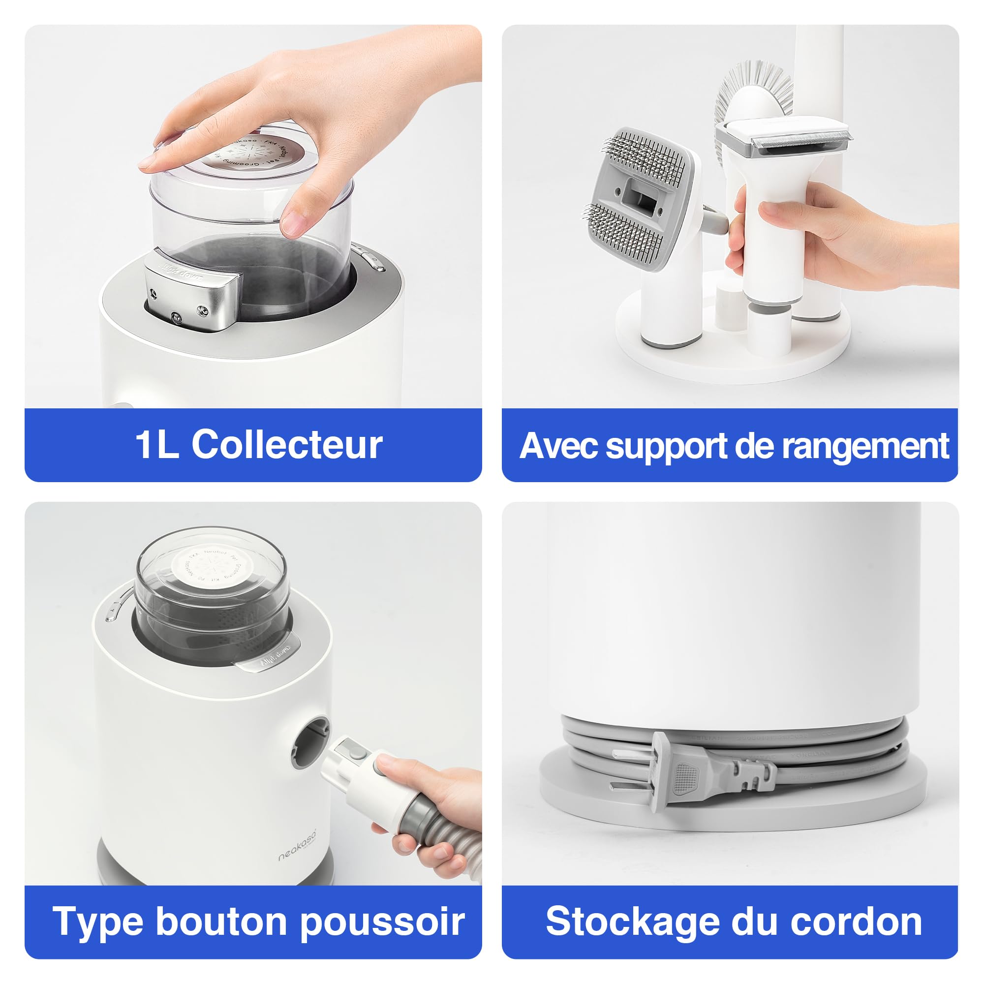 Neakasa P0 Pro Aspirateur Poil de Chien, 48dB Ultra Silencieuse, Tondeuse Chien Poil Long Epais Professionnelle, Kit Brosse de Toilettage Aspirateur pour Chien Chat, avec 5 Peignes Guides