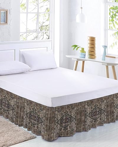 Falda de cama tradicional tamaño Queen de 18 pulgadas de caída, ajustable y elástica, plisada, con volantes de polvo de lujo para cama individual,