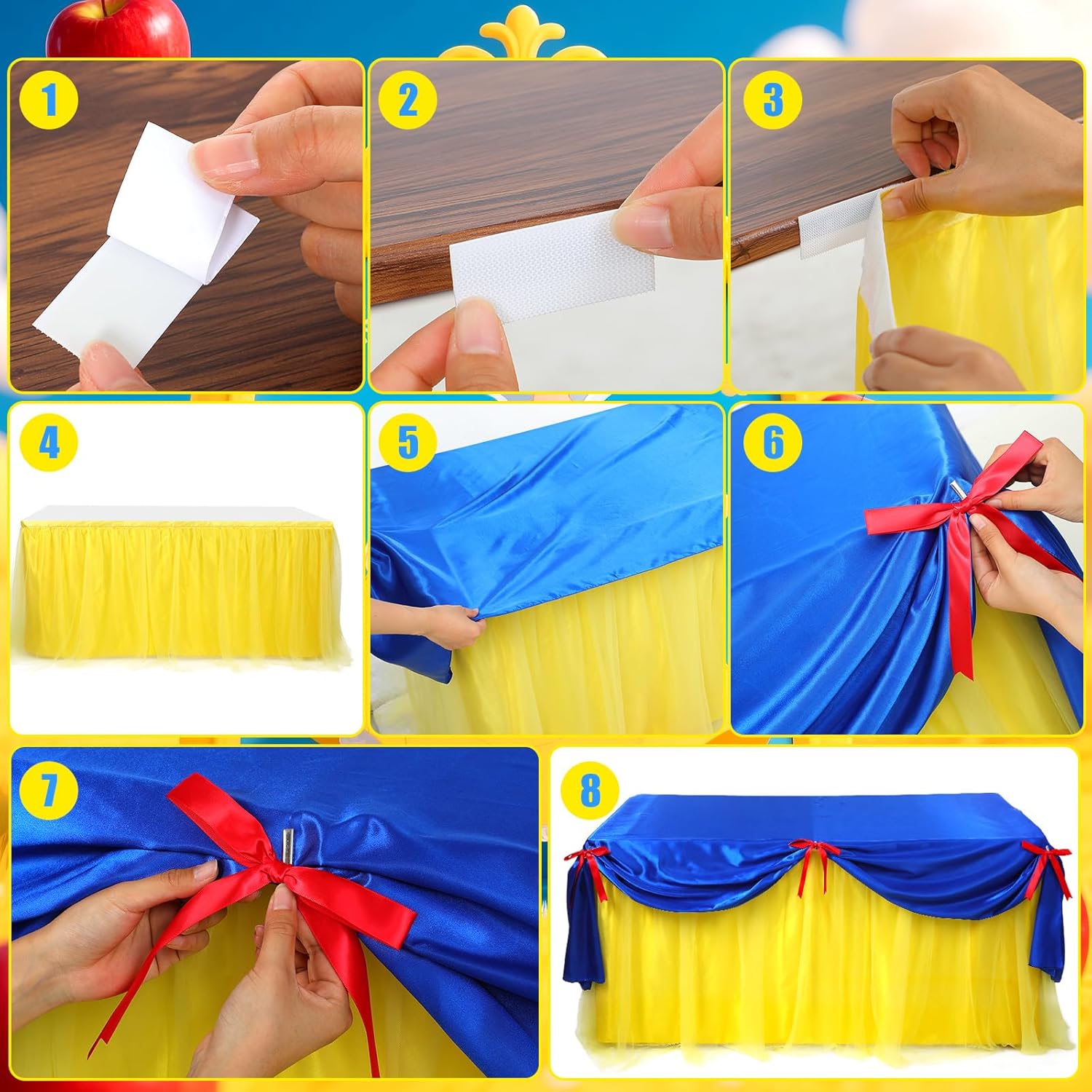 Princess Snow Party Tablecloth Blue and Yellow Tulle Table Skirt 30 x 108 Inch Snow Princess Tables Cover for Birthday Party Decor Supplies