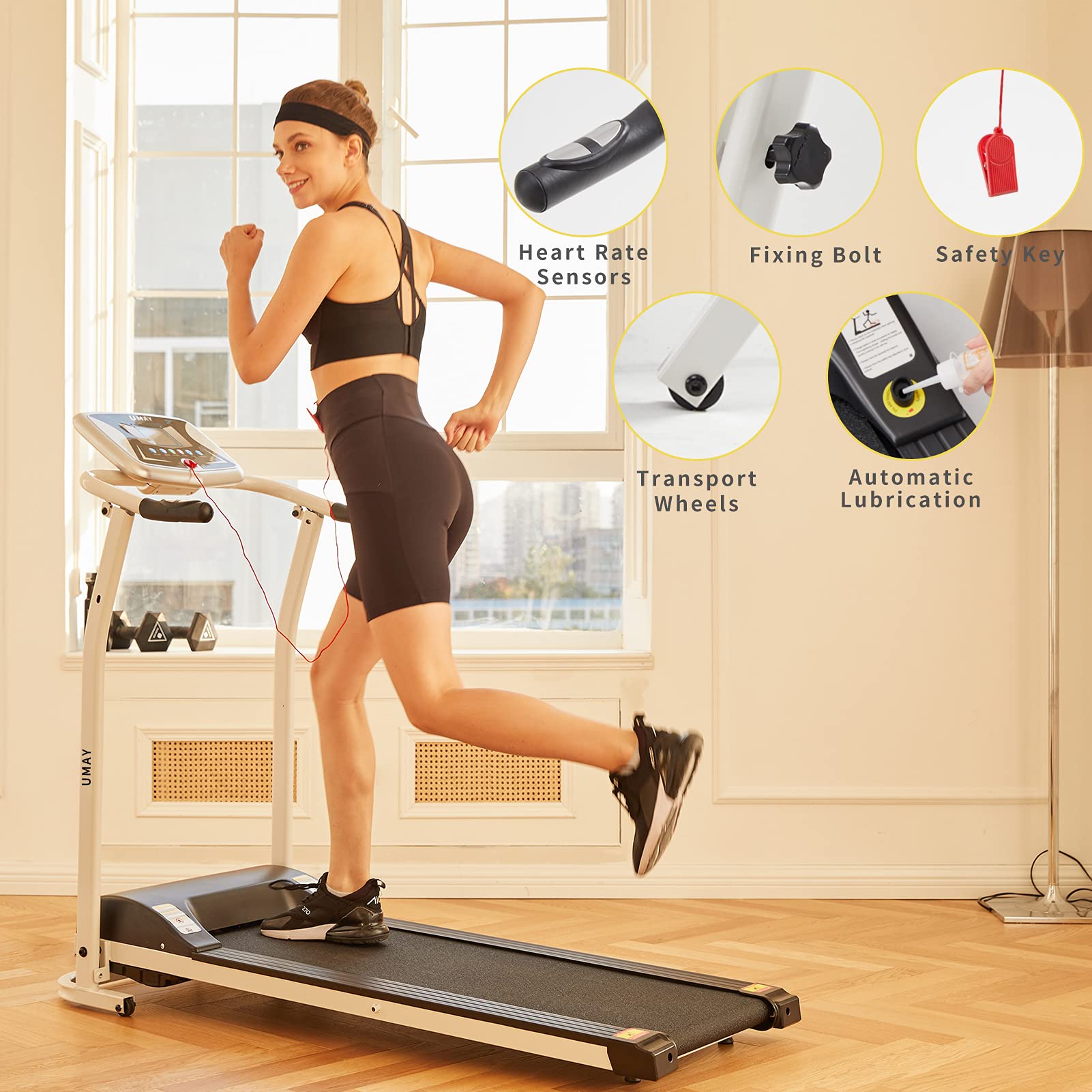 UMAY LONTEK Tapis De Course Pliable Professionnel, 0-14km/h 12