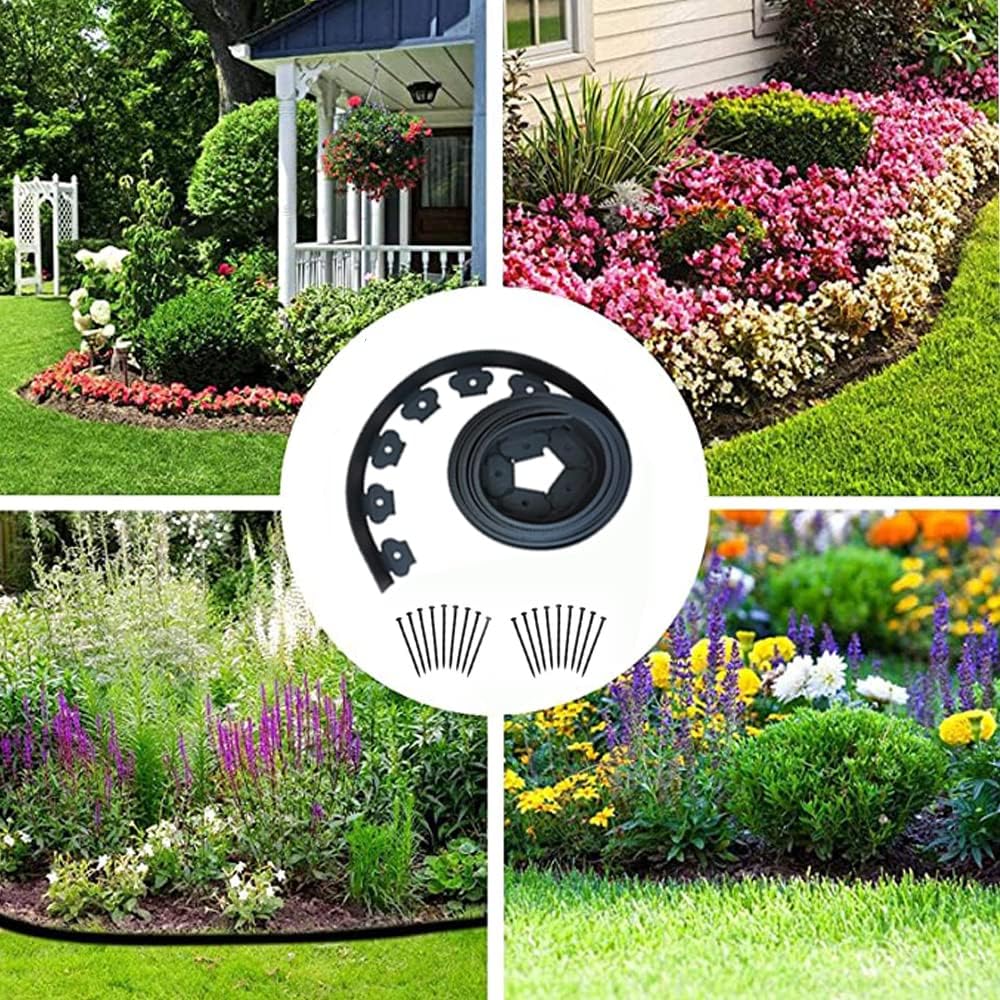 Landscape Edging,20ft Plastic Garden Edging with 20 Stakes,2 Inch Tall Lawn Edging for Lawn,Yard,Flower Gardens Edging Border (Black-20FT)