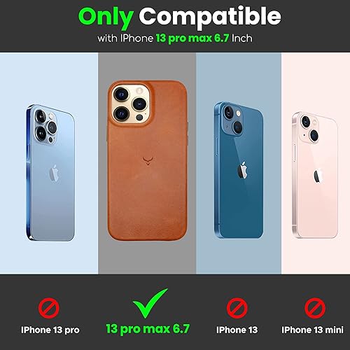 Miniatura 5 de Funda de piel auténtica para iPhone 13 Pro Max, funda de piel antiarañazos de grano completo encerada con aceite, compatible con MagSafe, a prueba