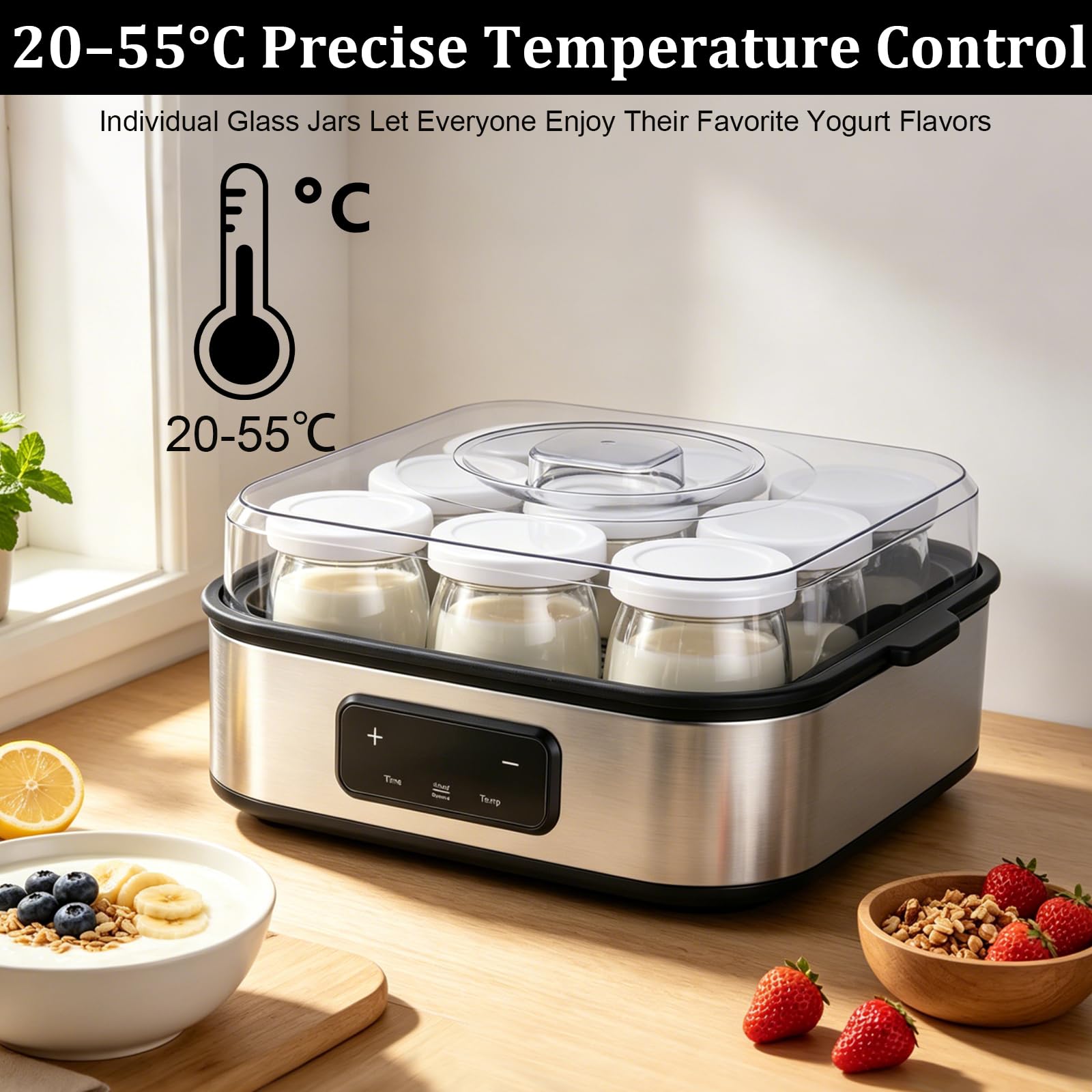 Yaourtière avec écran tactile, 9 pots en verre de 180 ml