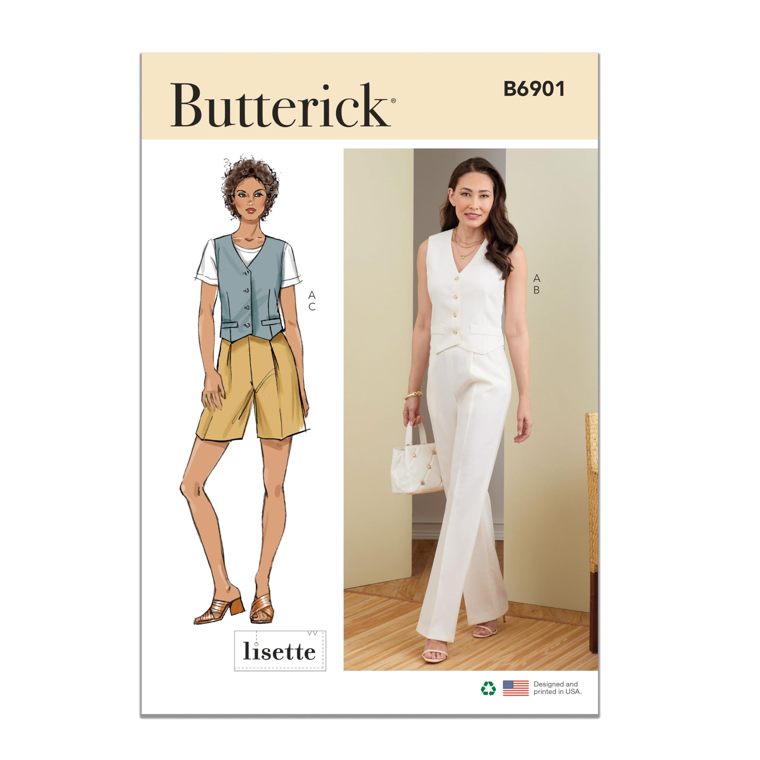 Butterick Misses' Vest, Pants and Shorts Sewing Pattern Packet by Liesl and Co, Design Code V1838, Sizes 6-8-10-12-14, Multicolor