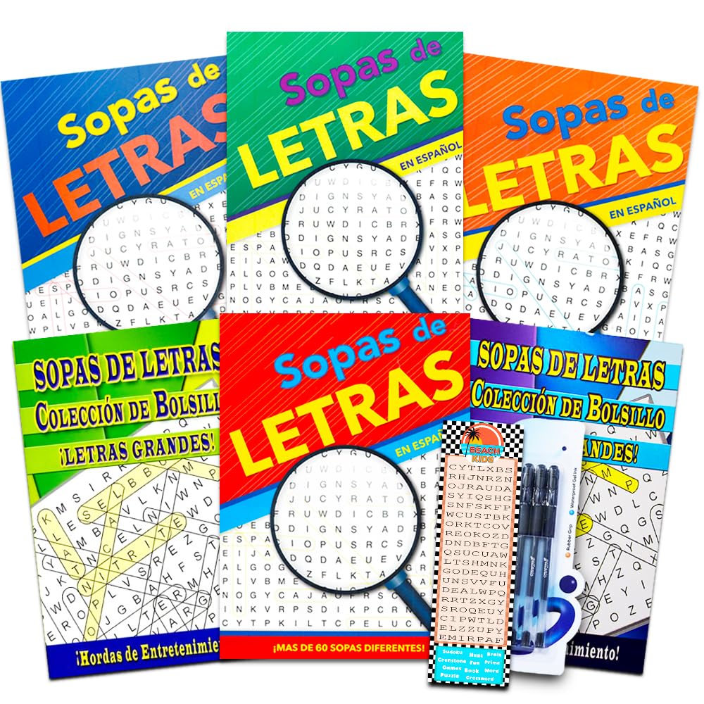 Spanish Word Find Puzzle Books for Adults Seniors -- Set of 6 Word Search Books (Over 390 Puzzles Total) ~ Libros de Busqueda de Palabras y Crucigramas Para Adultos