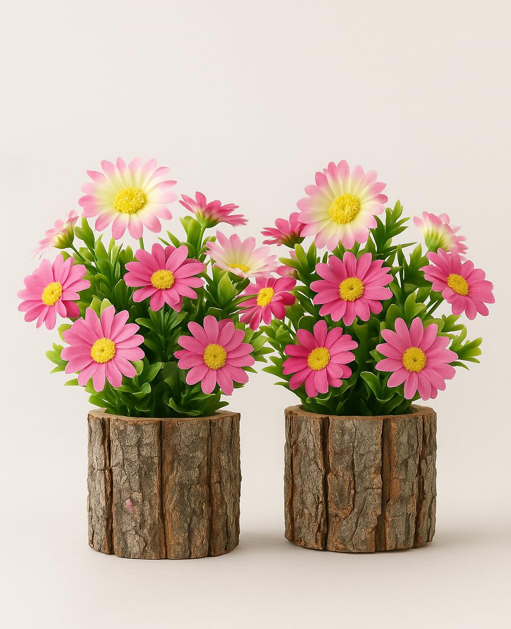 AceList Fiori artificiali margherite finte per decorazione, piccole piante in vaso in vasi in tronchi, margherite rosa centrotavola da tavolo per festa della mamma, casa, camera da letto, casa