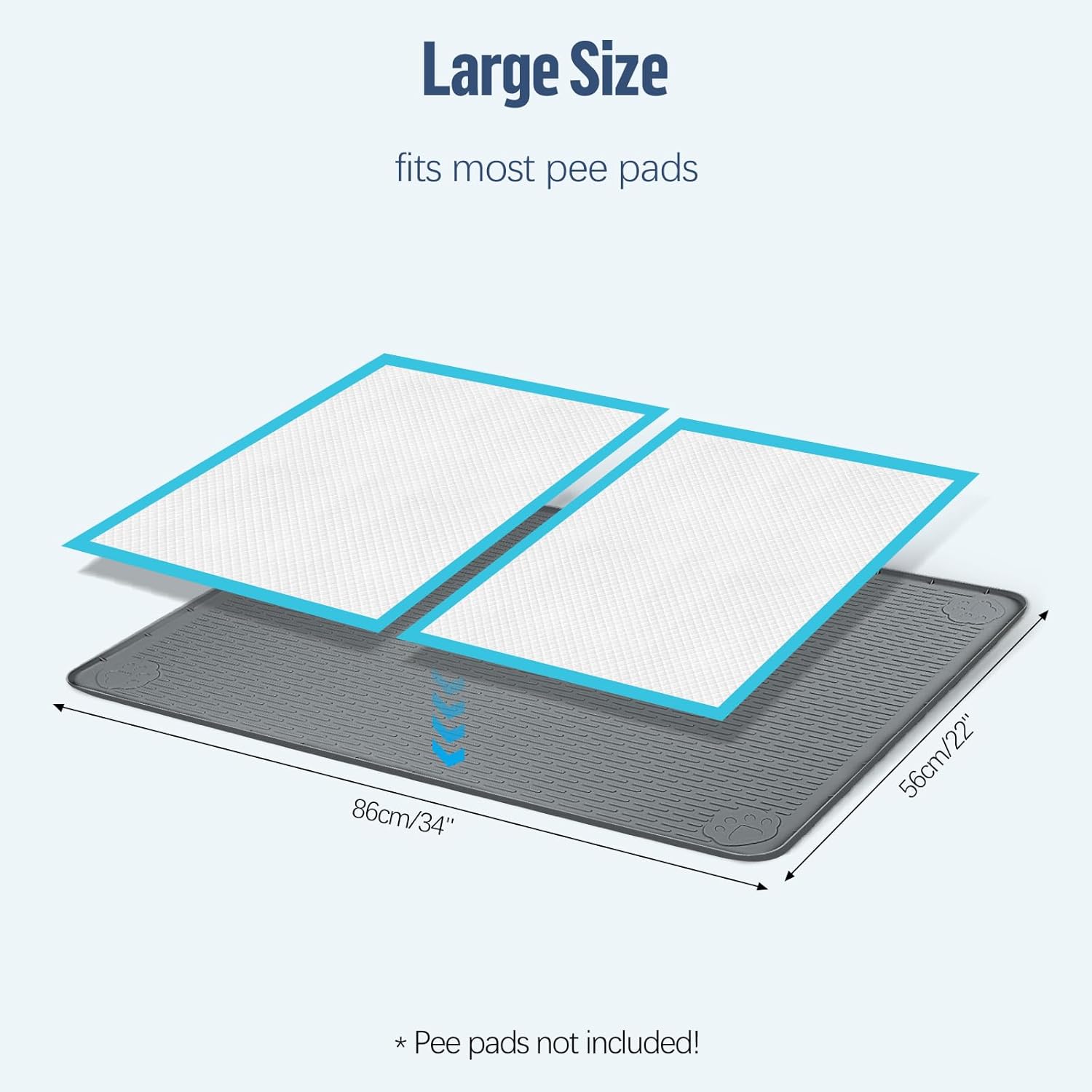 Pee Pad Holder for Dogs, 34" x 22" Silicone Pee Tray Mat Leak-Proof, High Edge, No Spill Pet Pad Holder for Puppy, Cat, Rabbit, Training Pads for Floor Protection, No Pee Pads (Dark Grey)