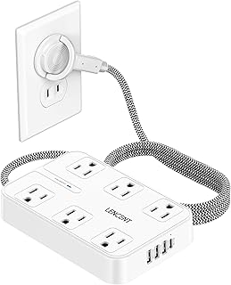 LENCENT 2 Prong Power Strip,2 Prong to 3 Prong Outlet Adapter,Two Prong Surge Protector, 6ft Braided Flat Plug Extension Cord, 6 AC & 4 USB (1 Type-C), Wall Mount for Non-Grounded Outlet