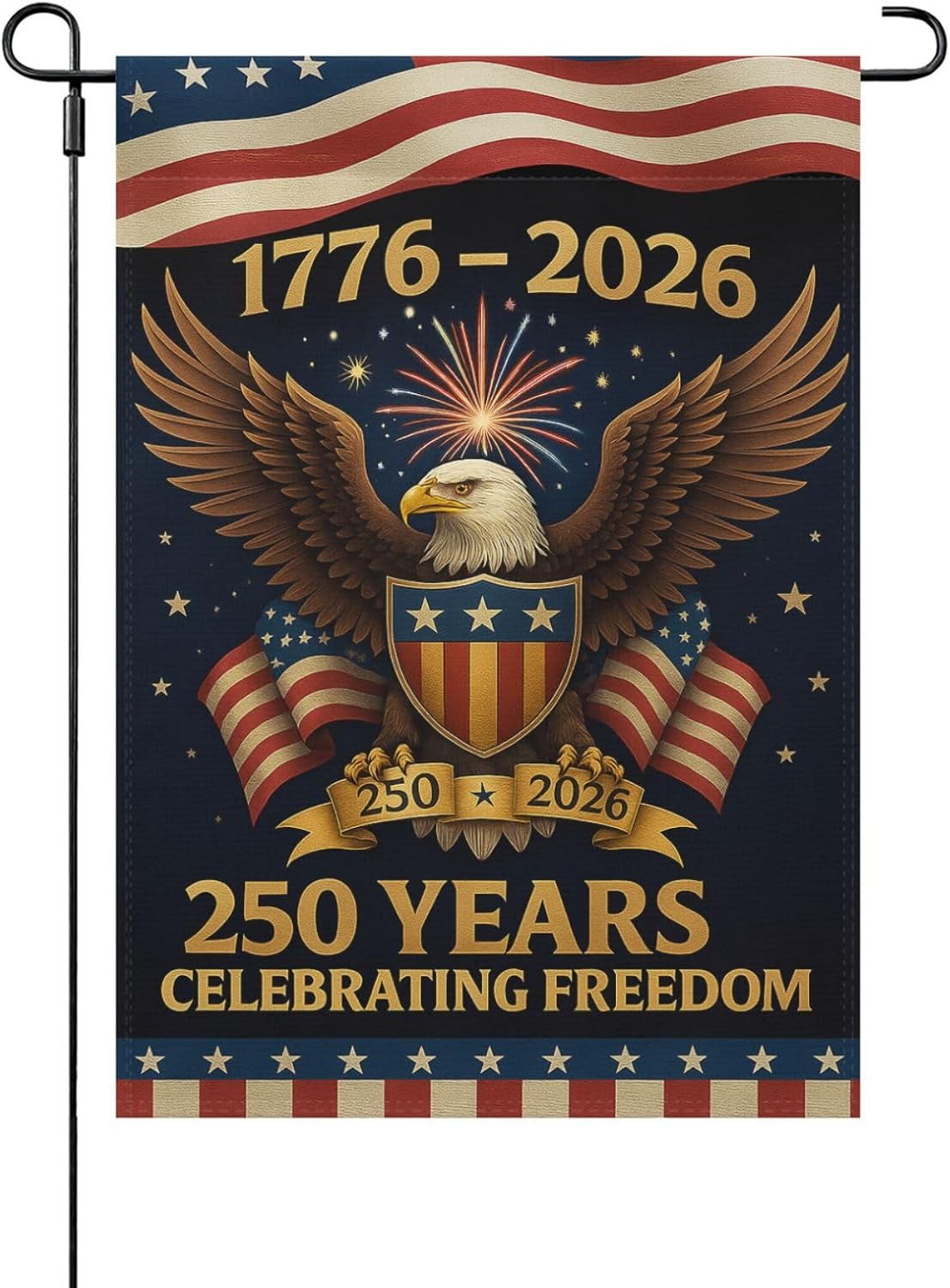 250th Anniversary American Flag 1776–2026 – “250 Years of Freedom” Patriotic Garden Flag with Bald Eagle & Stars | Double-Sided Outdoor Yard Decoration for Independence Day, July 4th, America 250 Flag