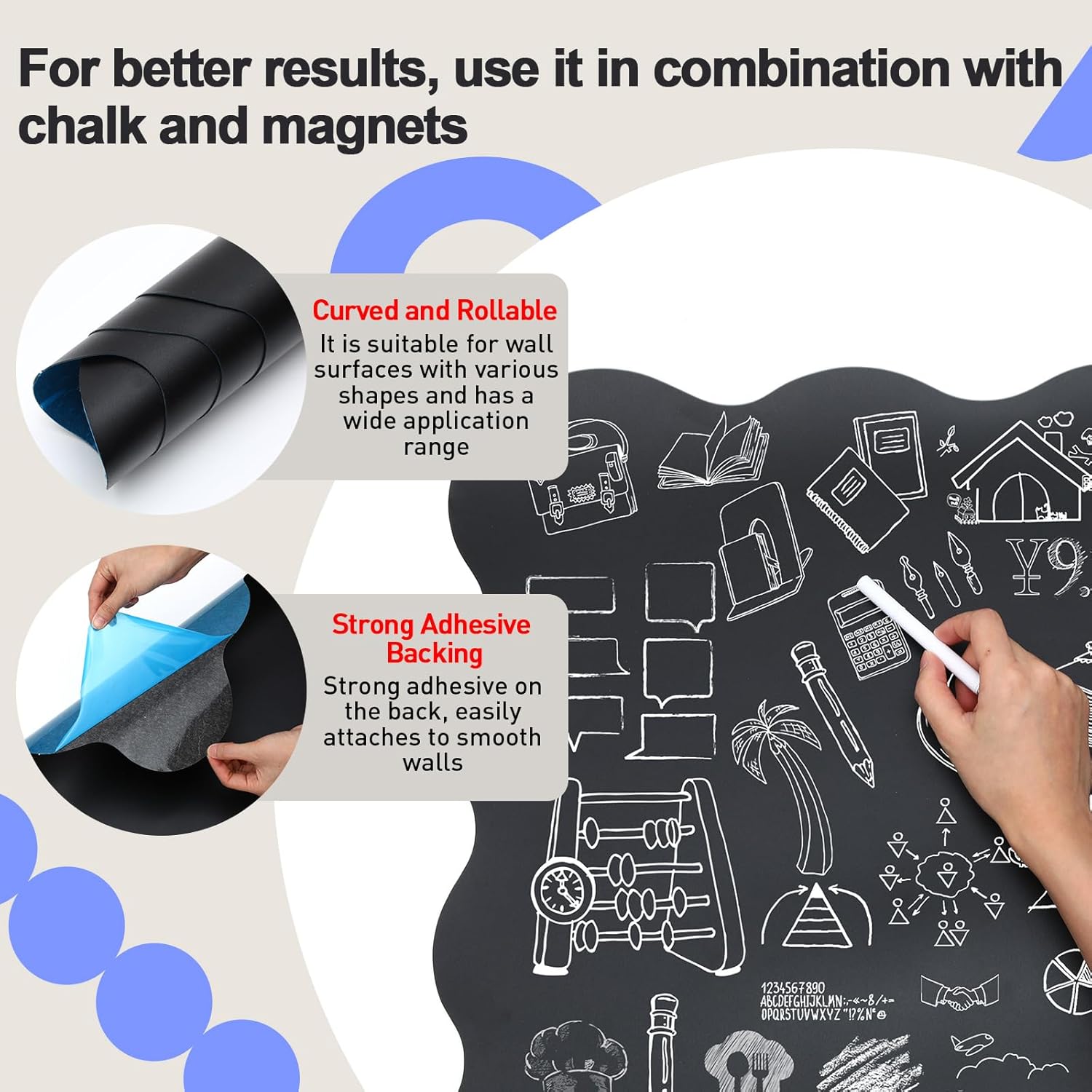 Tenceur Magnetic Chalkboard Contact Paper with Adhesive Back, 36 Inch x 24 Inch Magnetic Blackboard Film for Walls, Tearable Wall Sticker, Suitable for Home, Office, Game Room, Classroom, Black