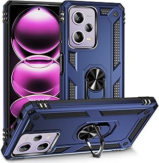 Capa Xiaomi Poco X5/Redmi Note12 Case Protetor Material militar TPU macio +couro de PC proteção dupla camada de metal magnético para carro Suporte 360 graus girado anti-queda e anti-riscos capa:Azul