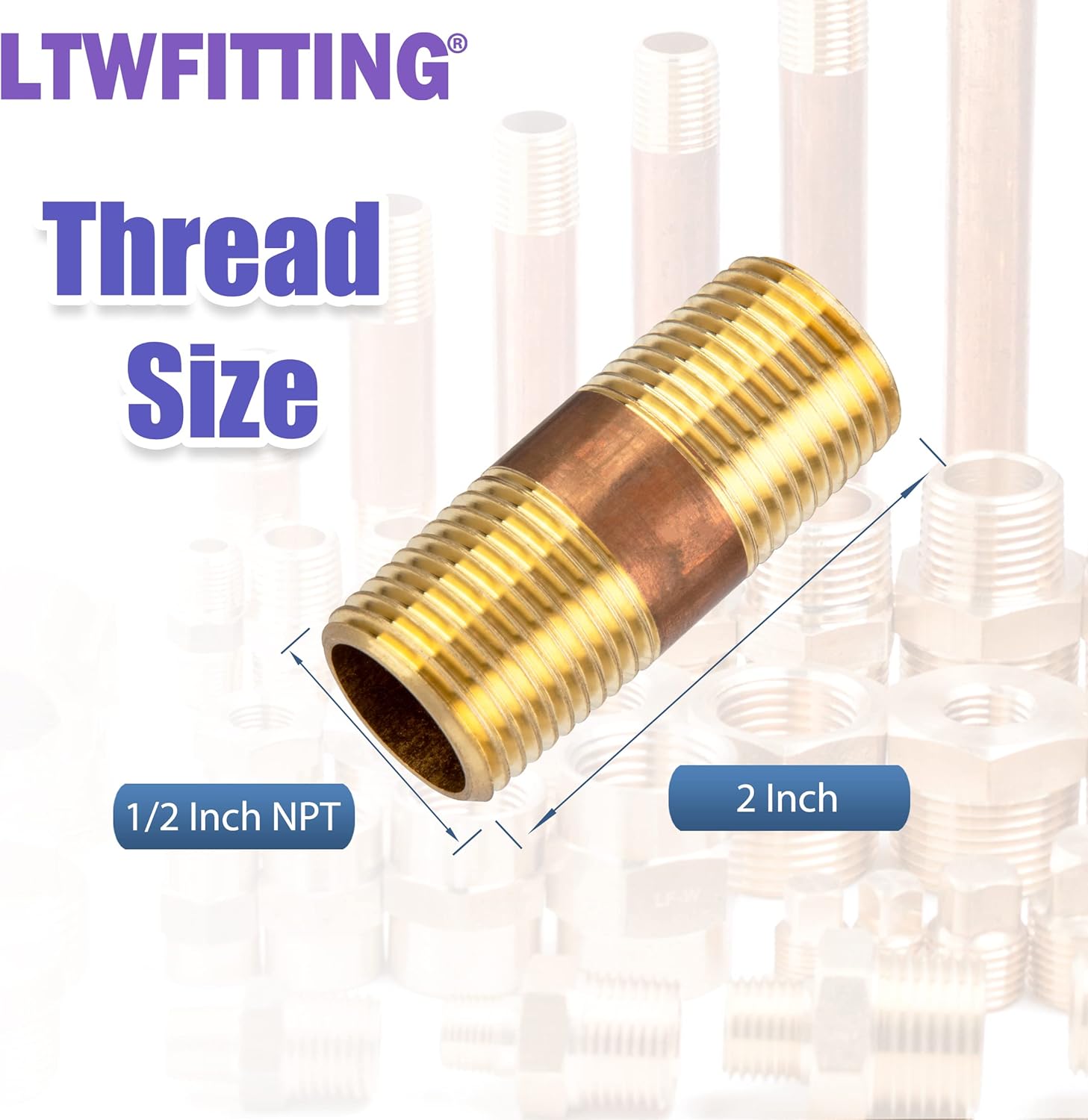 LTWFITTING Assortment Kit Total length (1-1/2-Inch 2-Inch 2-1/2-Inch 3-Inch 3-1/2-Inch 4-Inch 4-1/2-Inch) x 1/2-Inch Male NPT Brass Pipe Long Nipple Set (Pack of 26)