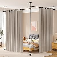 SUNALLY No-Drill Room Divider Curtain Rod: Adjustable 4-10FT Height, 28-114" Width, Heavy Duty Tension Pole for Room Separation, Black