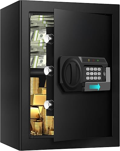 Caja fuerte digital de 3.0 pies cúbicos para documentos, caja fuerte digital para el hogar con sistema de alarma, teclado programable y llaves de