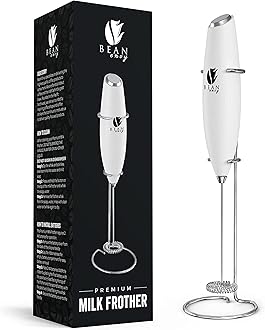 Bean Envy Milk Frother Handheld for Coffee - Electric Hand Blender, Mini Drink Mixer Whisk & Coffee Foamer Wand with Stand for Lattes, Cappuccino, Matcha and Hot Chocolate - Kitchen Gifts - White