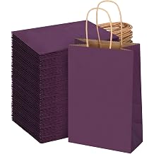 bagmad 100 Pack 5.25x3.25x8 Inch Small Paper Bags with Handles Bulk, Gift Paper Bags, Kraft Birthday Party Favors Grocery Retail Shopping Craft Takeouts Business Sacks Purple