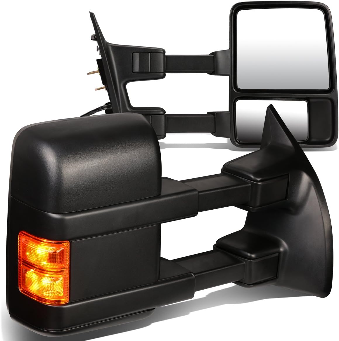 Auto Dynasty Pair Black Manual Telescoping Extendable Amber LED Turn Signal Side Towing Mirrors Compatible with Ford Super Duty 08-16