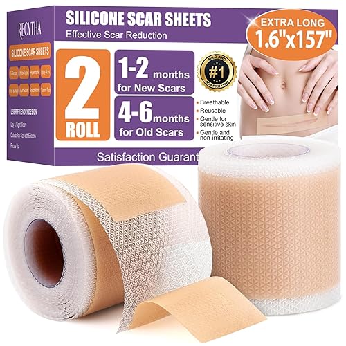 Hojas de silicona para cicatrices de 1.6 x 157 pulgadas (2 rollos a 13.1 ft), cinta de silicona para cicatrices quirúrgicas, tiras de silicona