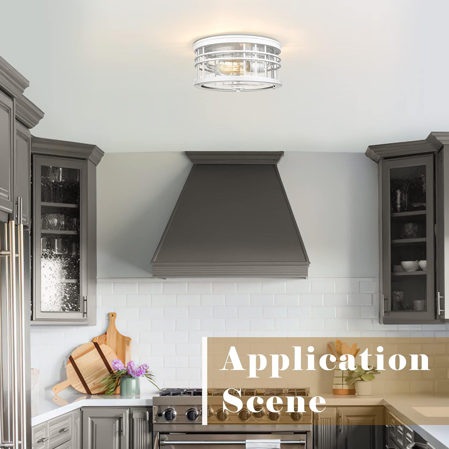 zeyu Modern Flush Mount Ceiling Light, 12 Inch Light Fixtures Ceiling Mount for Kitchen Laundry Room Bedroom, Seeded Glass in White Finish, ZW01-F WH
