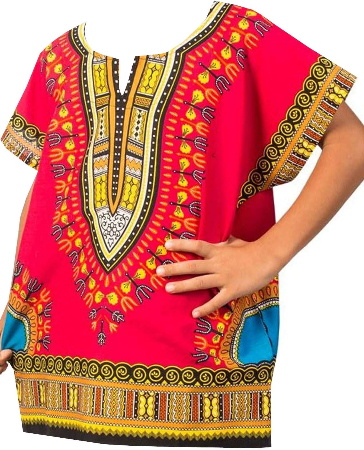 GenOne African Dashiki Shirt, Kids Clothes Boys and Girls, Kwanzaa Toddler Shirt 2-5 Year Olds (Medium, Red)