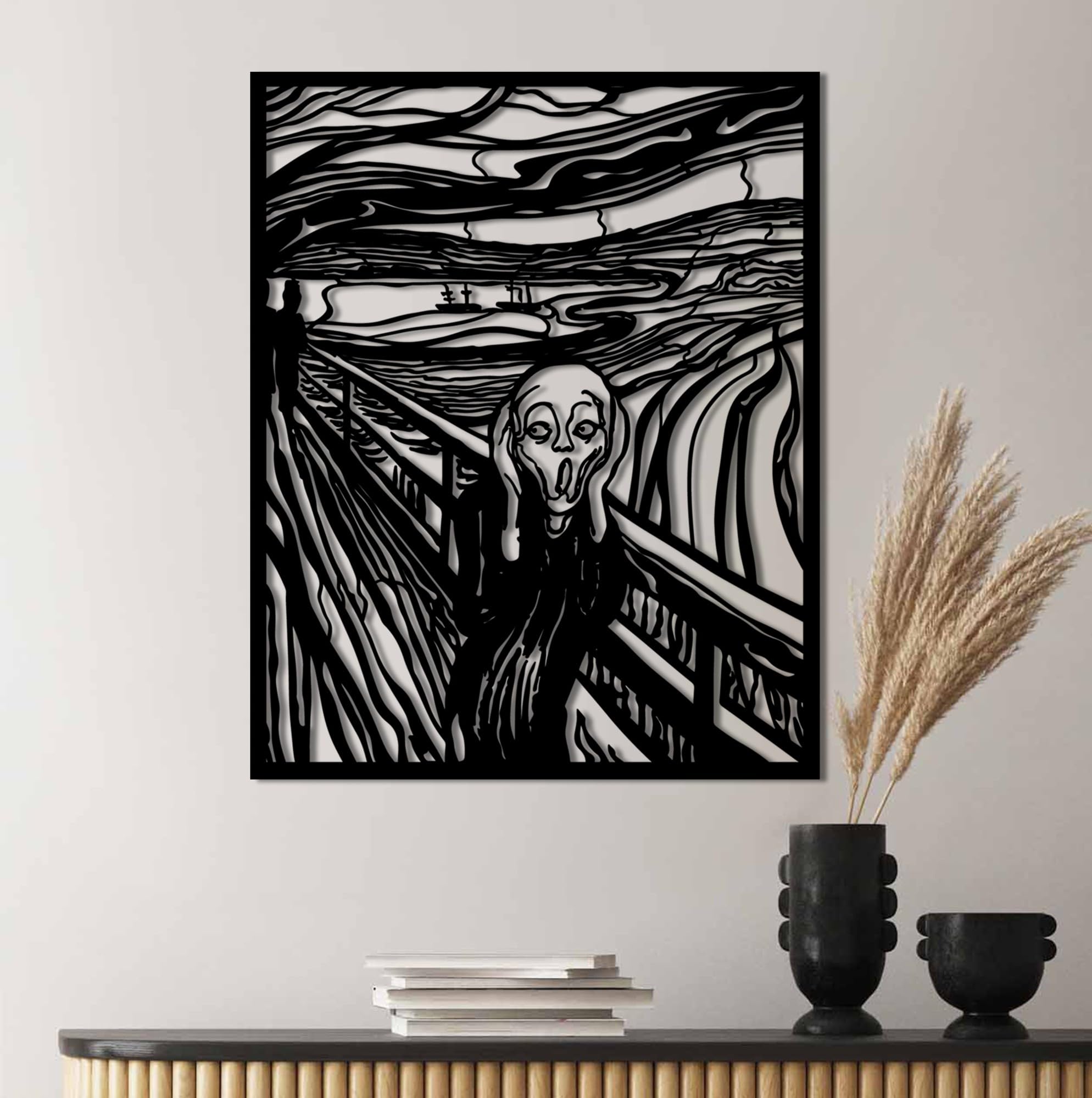 Stylish Black Decorative Metal Wall Accessory, 45 x 56 cm, 100% Metal, 1.5 mm Thick, Easy Wall Mounting, Perfect for Modern Home Decor
