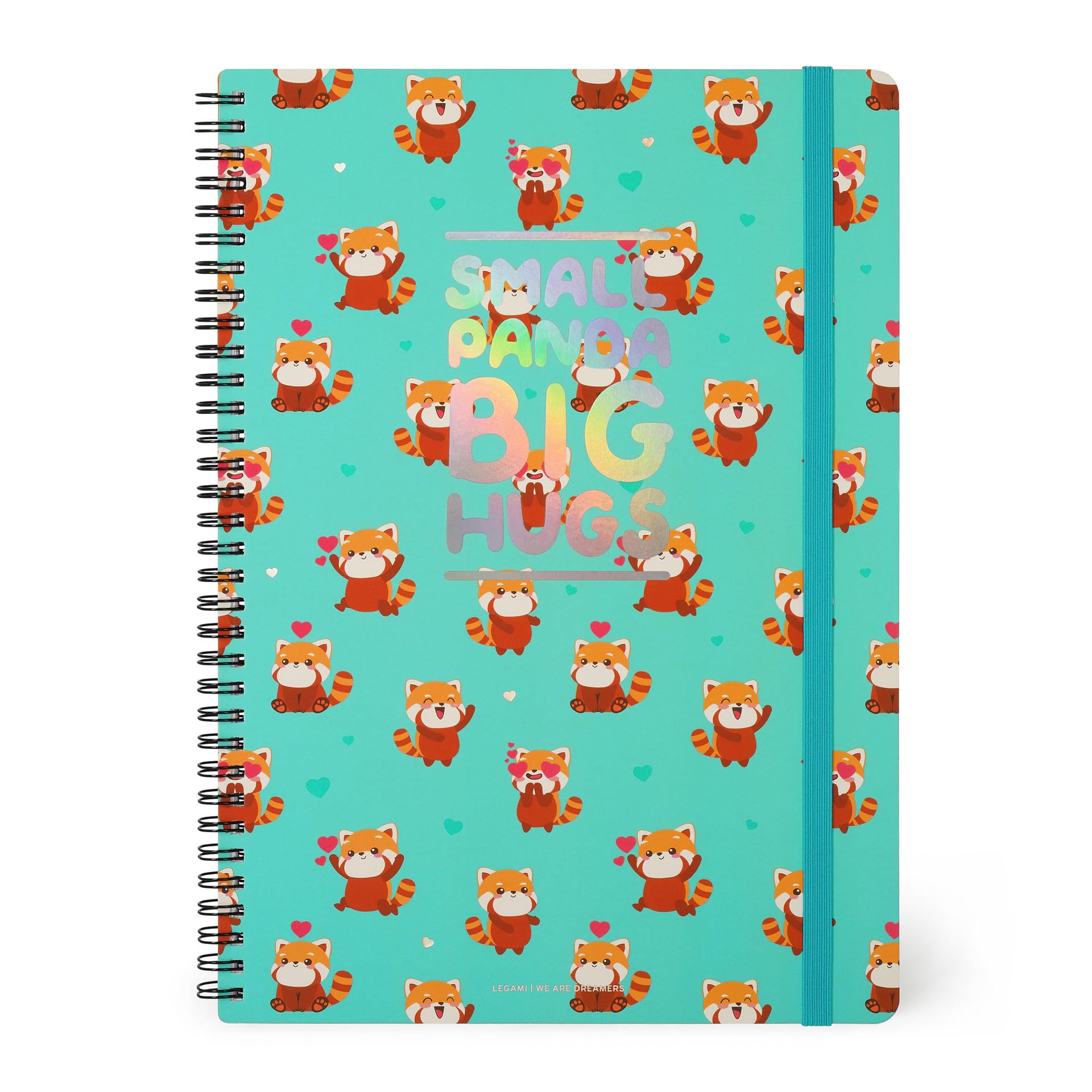 Legami - Spiral Lined Notebook - A4 Format, Spiral Notebook Maxi, Contains 1 Sheet of Stickers, 160 Detachable Pages, FSC Paper, Elastic Closure, 21 x 29 cm, Red Panda Theme