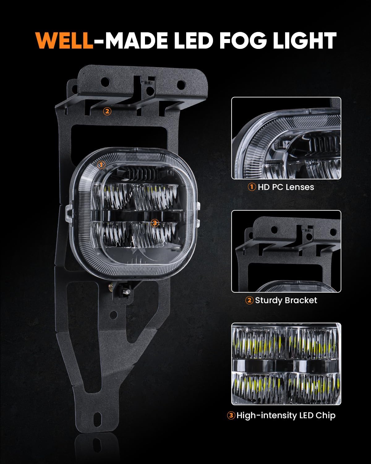 BICYACO LED Fog Lights Assembly with Mounting Brackets Compatible with 2005-2007 Ford F250 F350 F450 F550 Super Duty, 2005 Excursion, Front Bumper Driving Fog Lamp Kit Clear Lens, A Pair