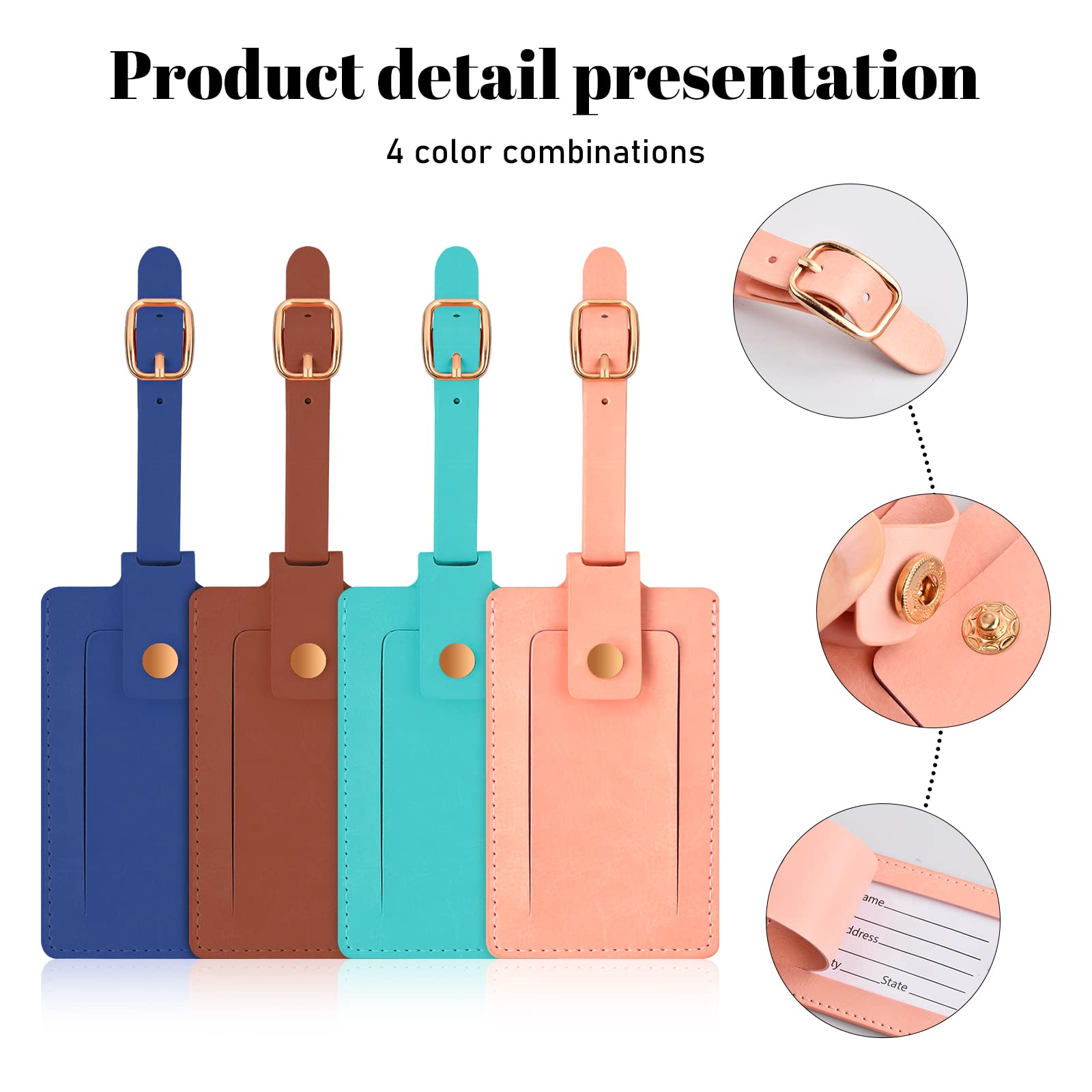 Etichette Bagagli In Pelle PU 4 Pz | Impermeabili Con Fibbia Regolabile | Per Valigie E Zaini