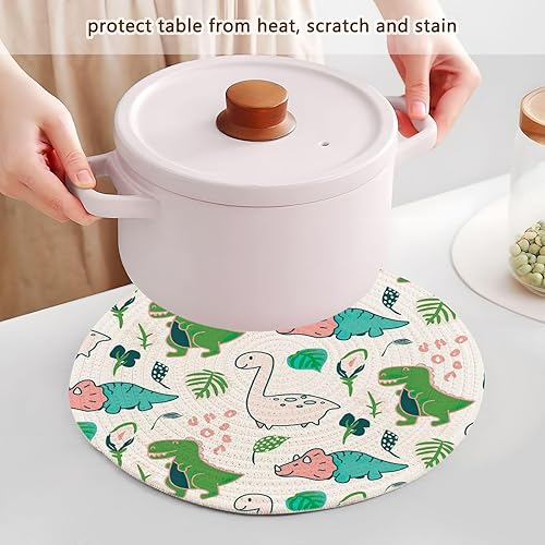 Miniatura 5 de 3 Pcs Trivet Cute Dino Pattern for Hot Pots and Pans 15in Cotton Thread Weave Kitchen Hot Pads for Microwave Stove Cookware Protects