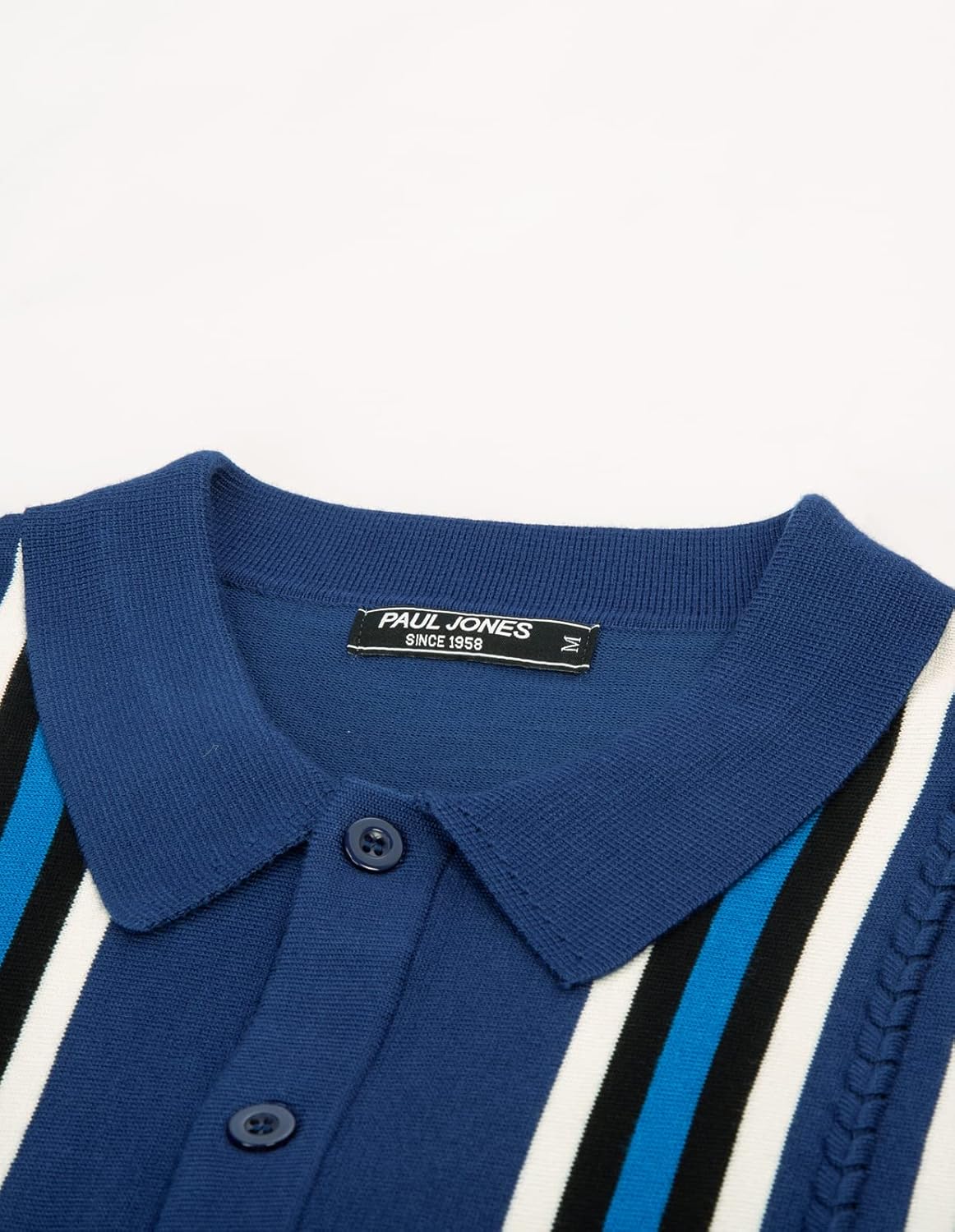 PJ PAUL JONES Mens Vintage Striped Knit Polo Shirt Long Sleeve Button Down Cardigan Sweater - Image 4