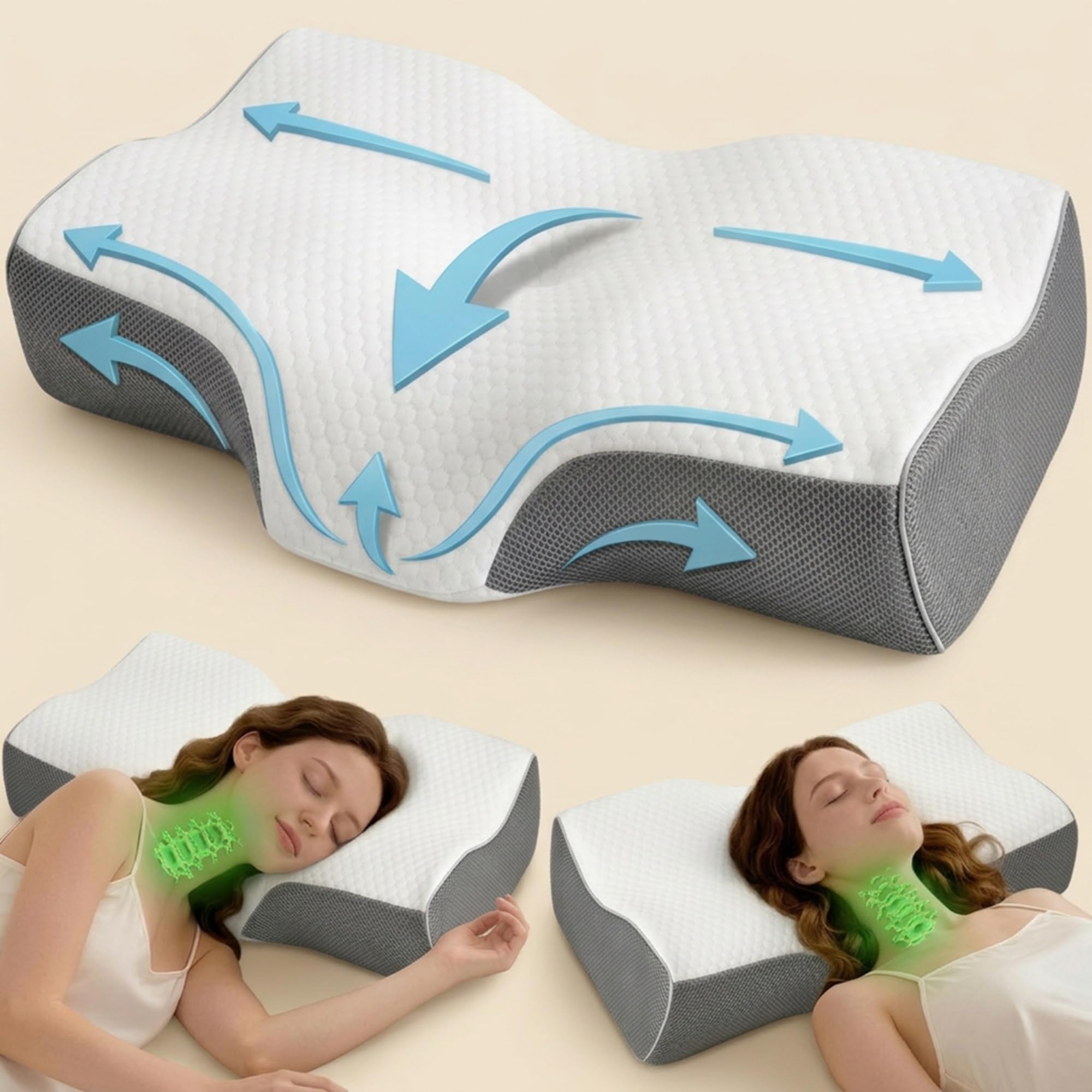 Nackenkissen Orthopädisch – Ergonomisches Kopfkissen & Nackenstützkissen gegen Nackenschmerzen – Memory Foam Schlafkissen & Anti Schnarch Kissen