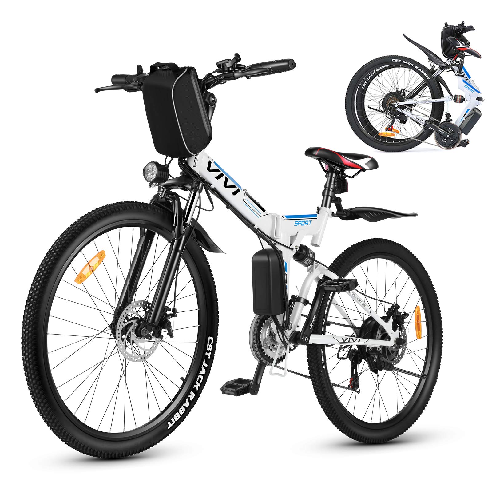 Vivi Electric Bike, 26" Electric Bike for Adults, Folding Electric Mountain Bike with 500W Motor, 48V Removable Lithium-Ion Battery, Shimano 21 Speed, 20MPH, Up to 50 Miles, Dual Shock Absorber