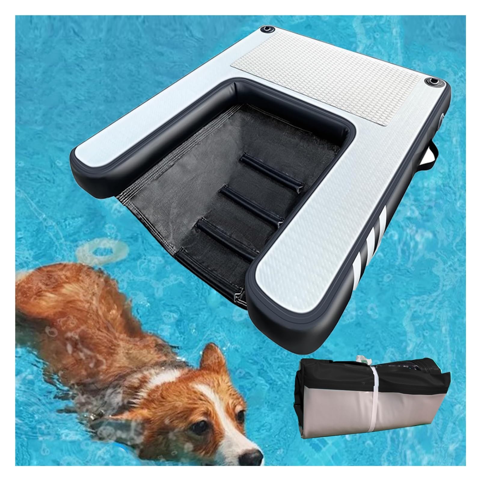rampa de agua para perros Rampa plegable para piscina para perros, pequeña, Hasta 60 kg Inflable Pontón para perros Plataforma de muelle, Reutilizable Escalera de agua para rampa para mascotas Para ba