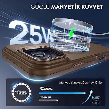 Babilden iPhone 17 Pro Max İçin Kılıf Kamera Korumalı Magsafe İle Uyumlu Kablosuz Şarj Özellikli Mat Şeffaf Standlı Lens Hediyeli Telefon Kılıfı (Titanyum Gold)
